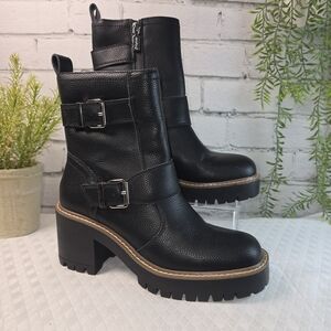NWOT BLONDO WATERPROOF BLACK LEATHER ANKLE BOOT LUG SOLE CHUNKY 8.5